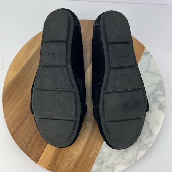 Vionic 5 Thera/VS080 Leather Fringe Studded Detail Women's Black Suede Moccasin - Picture 9 of 9